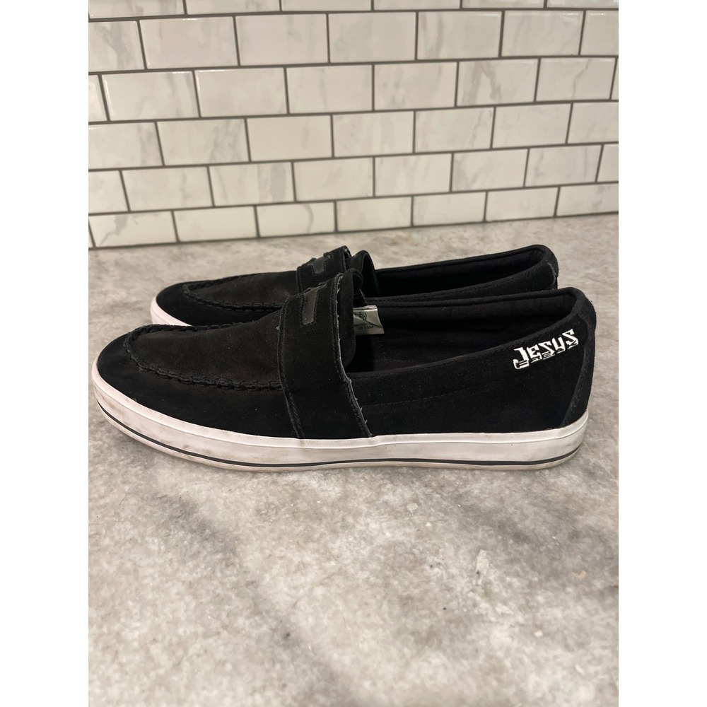 NOTW Loafers Mens 12 Black Jesus Freak Suede Slip On Cross Religious Shoes